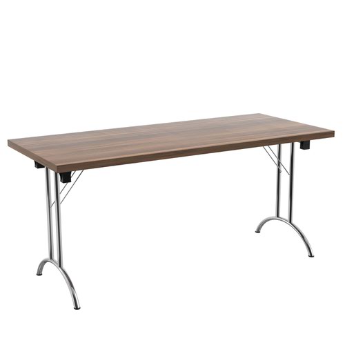 One Union Folding Table 1600 X 700 Silver Frame Dark Walnut Rectangular Top