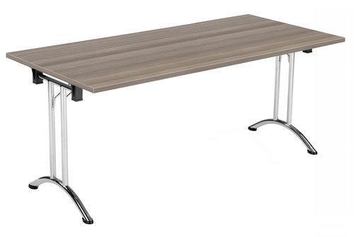 One Union Folding Table 1600 X 800 Chrome Frame Grey Oak Rectangular Top