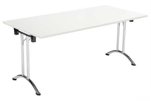 One Union Folding Table 1600 X 800 Chrome Frame White Rectangular Top