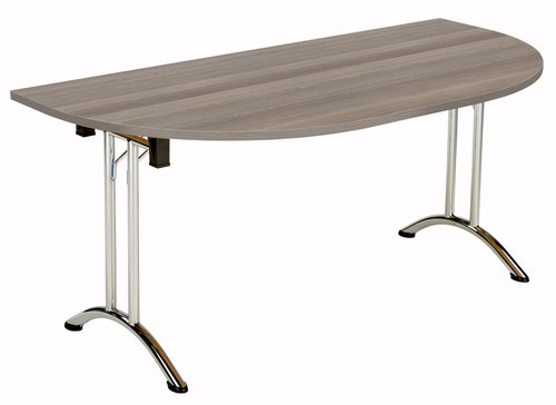 OUFT1680DENDCRGO | The One Union D-End Folding Table is a versatile piece of furniture that is perfect for multi-functional rooms where space is at a premium. The D-End shaped tilting table allows for easy adjustment with manual adjustment thumb wheels to tilt the top to the desired angle. The table is also mobile, thanks to the lockable castors, making it easy to move around as needed. When not in use, the table can be nested away for space saving. This table is ideal for use in offices, schools, or any space where flexibility and functionality are key. With its durable construction and sleek design, the One Union D-End Folding Table is a great investment for any space.