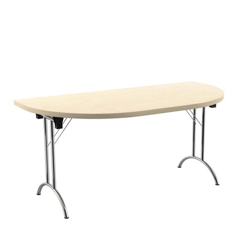 One Union Folding Table 1600 X 800 Silver Frame Maple D-End Top