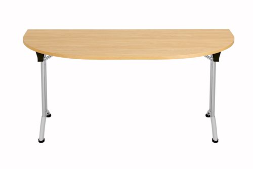 OUFT1680DENDSVNO | The One Union D-End Folding Table is a versatile piece of furniture that is perfect for multi-functional rooms where space is at a premium. The D-End shaped tilting table allows for easy adjustment with manual adjustment thumb wheels to tilt the top to the desired angle. The table is also mobile, thanks to the lockable castors, making it easy to move around as needed. When not in use, the table can be nested away for space saving. This table is ideal for use in offices, schools, or any space where flexibility and functionality are key. With its durable construction and sleek design, the One Union D-End Folding Table is a great investment for any space.