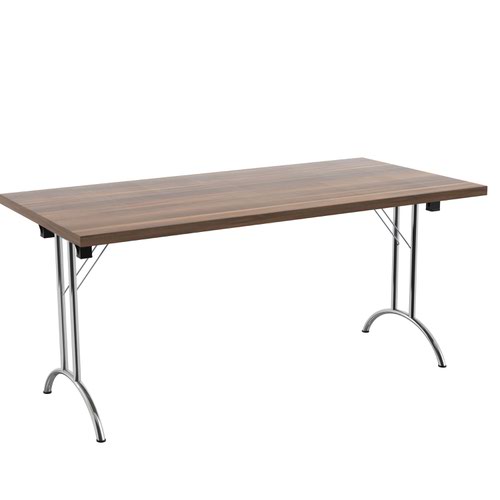 One Union Folding Table 1600 X 800 Silver Frame Dark Walnut Rectangular Top