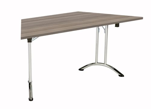 One Union Folding Table 1600 X 800 Chrome Frame Grey Oak Trapezoidal Top