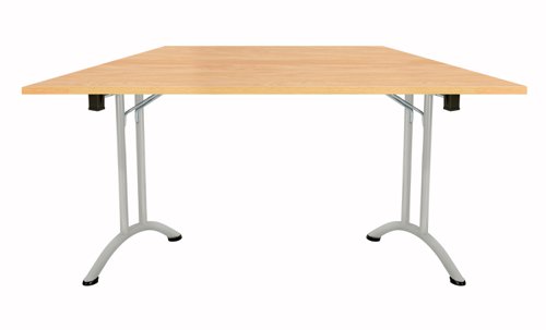OUFT1680TRAPSVBE2 | The One Union Trapezoidal Folding Table is the perfect addition to any multi-functional room where space is at a premium. Its rectangular shaped tilting table can be adjusted with manual adjustment thumb wheels, making it easy to customize the angle to your needs. The table's sturdy secure feet ensure that it stays in place, even during heavy use. And when not in use, it can be nested away for space-saving convenience. This mobile table is perfect for classrooms, conference rooms, and more. With the One Union Trapezoidal Folding Table, you'll have a versatile and durable workspace that can adapt to your needs.