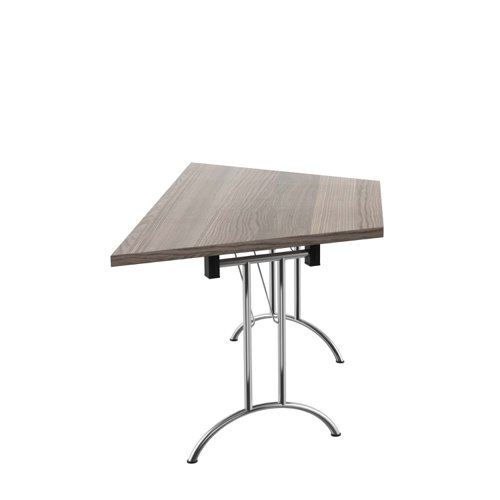 OUFT1680TRAPSVGO | The One Union Trapezoidal Folding Table is the perfect addition to any multi-functional room where space is at a premium. Its rectangular shaped tilting table can be adjusted with manual adjustment thumb wheels, making it easy to customize the angle to your needs. The table's sturdy secure feet ensure that it stays in place, even during heavy use. And when not in use, it can be nested away for space-saving convenience. This mobile table is perfect for classrooms, conference rooms, and more. With the One Union Trapezoidal Folding Table, you'll have a versatile and durable workspace that can adapt to your needs.