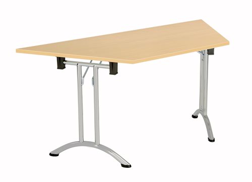 OUFT1680TRAPSVNO | The One Union Trapezoidal Folding Table is the perfect addition to any multi-functional room where space is at a premium. Its rectangular shaped tilting table can be adjusted with manual adjustment thumb wheels, making it easy to customize the angle to your needs. The table's sturdy secure feet ensure that it stays in place, even during heavy use. And when not in use, it can be nested away for space-saving convenience. This mobile table is perfect for classrooms, conference rooms, and more. With the One Union Trapezoidal Folding Table, you'll have a versatile and durable workspace that can adapt to your needs.