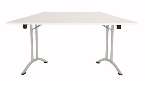 OUFT1680TRAPSVWH | The One Union Trapezoidal Folding Table is the perfect addition to any multi-functional room where space is at a premium. Its rectangular shaped tilting table can be adjusted with manual adjustment thumb wheels, making it easy to customize the angle to your needs. The table's sturdy secure feet ensure that it stays in place, even during heavy use. And when not in use, it can be nested away for space-saving convenience. This mobile table is perfect for classrooms, conference rooms, and more. With the One Union Trapezoidal Folding Table, you'll have a versatile and durable workspace that can adapt to your needs.