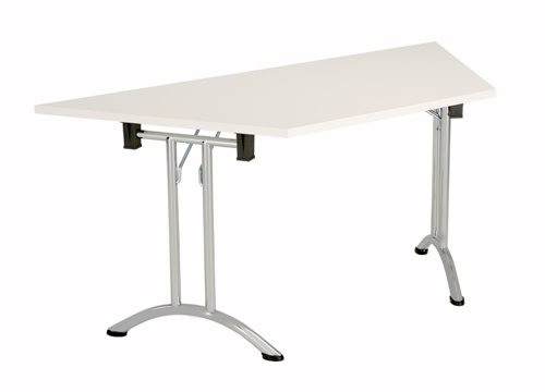 OUFT1680TRAPSVWH | The One Union Trapezoidal Folding Table is the perfect addition to any multi-functional room where space is at a premium. Its rectangular shaped tilting table can be adjusted with manual adjustment thumb wheels, making it easy to customize the angle to your needs. The table's sturdy secure feet ensure that it stays in place, even during heavy use. And when not in use, it can be nested away for space-saving convenience. This mobile table is perfect for classrooms, conference rooms, and more. With the One Union Trapezoidal Folding Table, you'll have a versatile and durable workspace that can adapt to your needs.