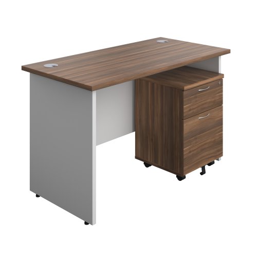 Panel Plus Rectangular Desk + 2 Drawer Mobile Pedestal Bundle (FSC) 1200X600 Dark Walnut/White