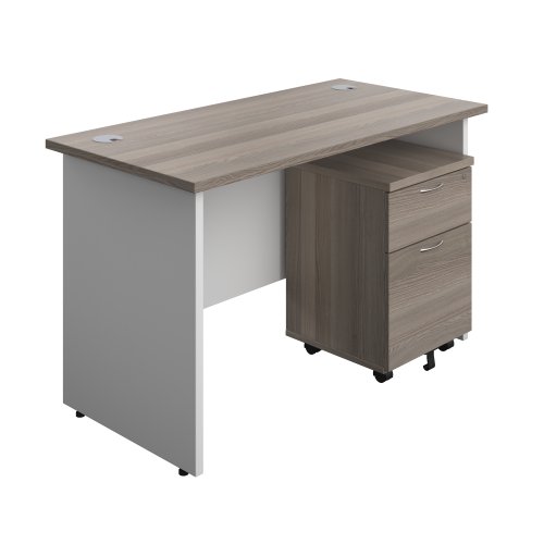 Panel Plus Rectangular Desk + 2 Drawer Mobile Pedestal Bundle (FSC) 1200X600 Grey Oak/White
