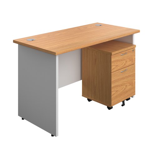 Panel Plus Rectangular Desk + 2 Drawer Mobile Pedestal Bundle (FSC) 1200X600 Nova Oak/White