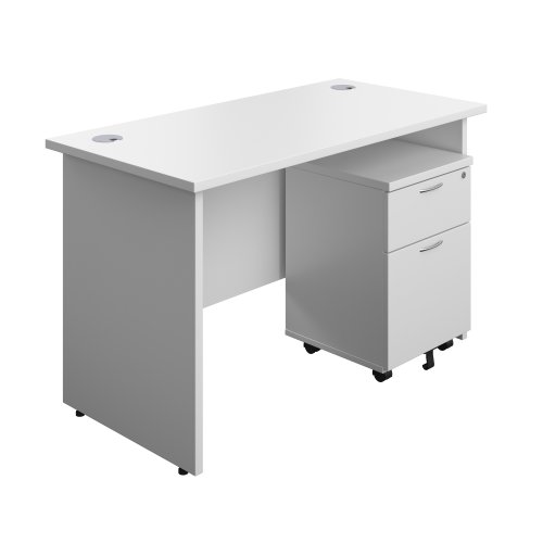 Panel Rectangular Desk + 2 Drawer Mobile Pedestal Bundle (FSC) 1200X600 White/White