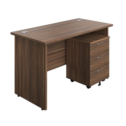 Panel Rectangular Desk + 3 Drawer Mobile Pedestal Bundle 1200X600 Dark Walnut/Dark Walnut