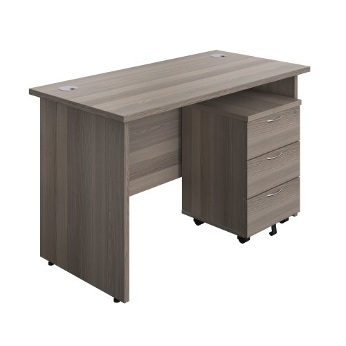 Panel Rectangular Desk + 3 Drawer Mobile Pedestal Bundle 1200X600 Grey Oak/Grey Oak