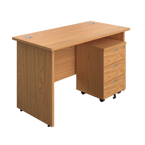 Panel Rectangular Desk + 3 Drawer Mobile Pedestal Bundle 1200X600 Nova Oak/Nova Oak