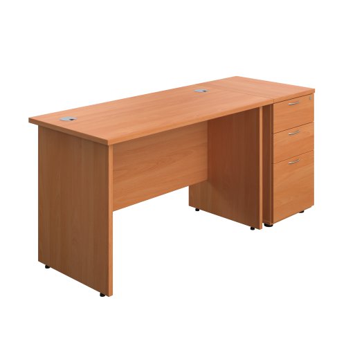 Panel Rectangular Desk + 3 Drawer Desk High Pedestal Bundle (FSC) 1200X600 Beech/Beech