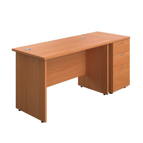 Panel Rectangular Desk + 3 Drawer Desk High Pedestal Bundle 1200X600 Beech/Beech