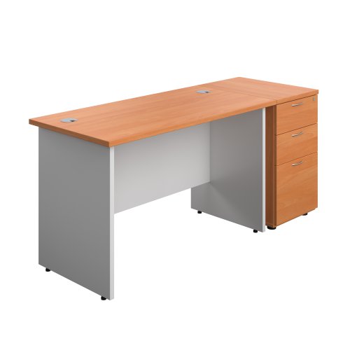 Panel Plus Rectangular Desk + Matching 3 Drawer Desk High Pedestal Bundle