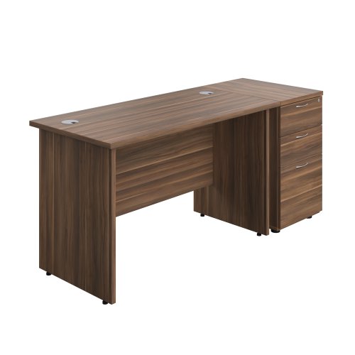 Panel Rectangular Desk + 3 Drawer Desk High Pedestal Bundle 1200X600 Dark Walnut/Dark Walnut