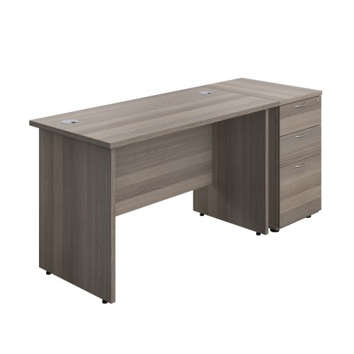 Panel Rectangular Desk + 3 Drawer Desk High Pedestal Bundle (FSC) 1200X600 Grey Oak/Grey Oak