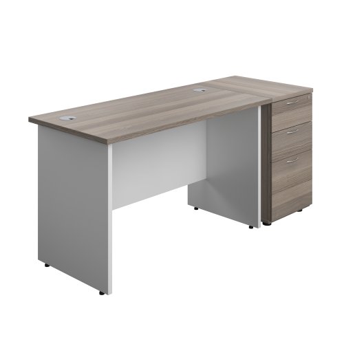 Panel Plus Rectangular Desk + Matching 3 Drawer Desk High Pedestal Bundle (FSC) 600 Pedestal 1200X600 Grey Oak/White