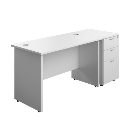 Panel Rectangular Desk + 3 Drawer Desk High Pedestal Bundle (FSC) 1200X600 White/White