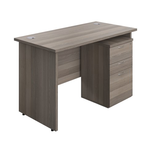 Panel Rectangular Desk + 3 Drawer High Mobile Pedestal Bundle (FSC) 1200X600 Grey Oak/Grey Oak