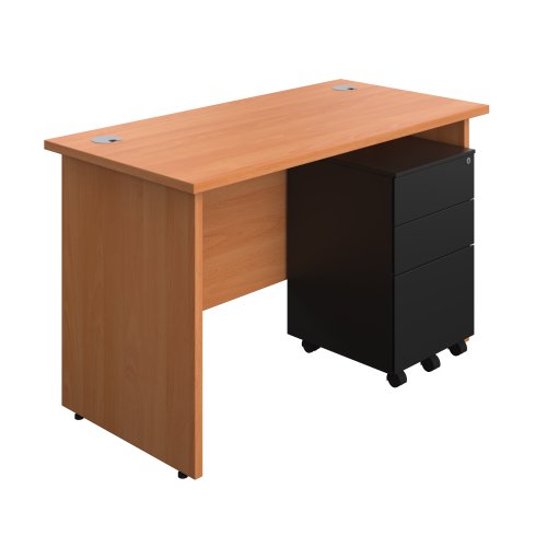 Panel Rectangular Desk + 3 Drawer Steel Pedestal Bundle (FSC) 1200X600 Beech/Black