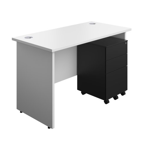 Panel Rectangular Desk + 3 Drawer Steel Pedestal Bundle (FSC) 1200X600 White/Black