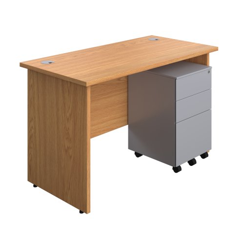 Panel Rectangular Desk + 3 Drawer Steel Pedestal Bundle (FSC) 1200X600 Nova Oak/Silver