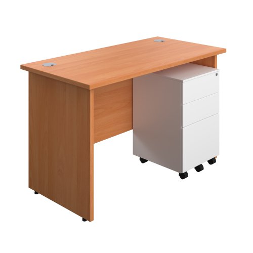 Panel Rectangular Desk + 3 Drawer Steel Pedestal Bundle (FSC) 1200X600 Beech/White