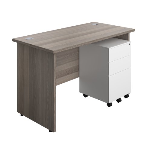 Panel Rectangular Desk + 3 Drawer Steel Pedestal Bundle (FSC) 1200X600 Grey Oak/White