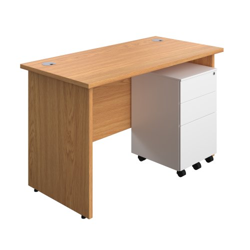 Panel Rectangular Desk + 3 Drawer Steel Pedestal Bundle (FSC) 1200X600 Nova Oak/White