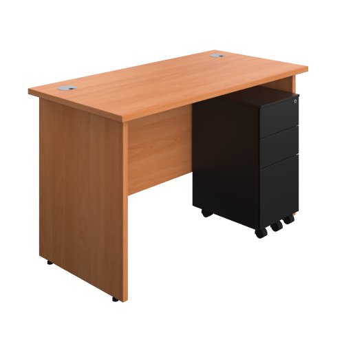 Panel Rectangular Desk + 3 Drawer Slimline Steel Pedestal Bundle (FSC) 1200X600 Beech/Black