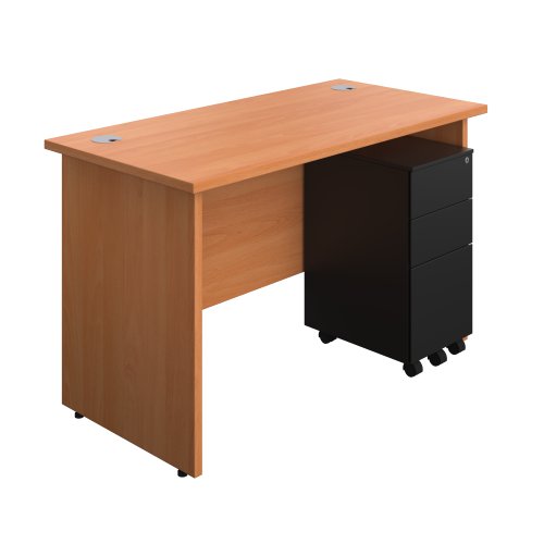 Panel Rectangular Desk + 3 Drawer Slimline Steel Pedestal Bundle 1200X600 Beech/Black
