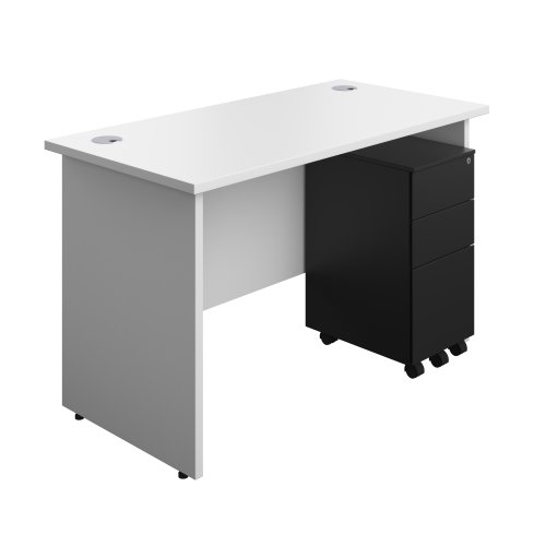 Panel Rectangular Desk + 3 Drawer Slimline Steel Pedestal Bundle 1200X600 White/Black