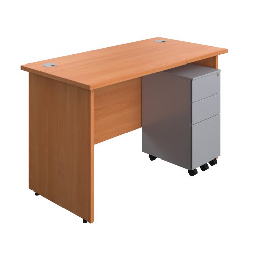 Panel Rectangular Desk + 3 Drawer Slimline Steel Pedestal Bundle 1200X600 Beech/Silver