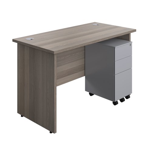 Panel Rectangular Desk + 3 Drawer Slimline Steel Pedestal Bundle 1200X600 Grey Oak/Silver