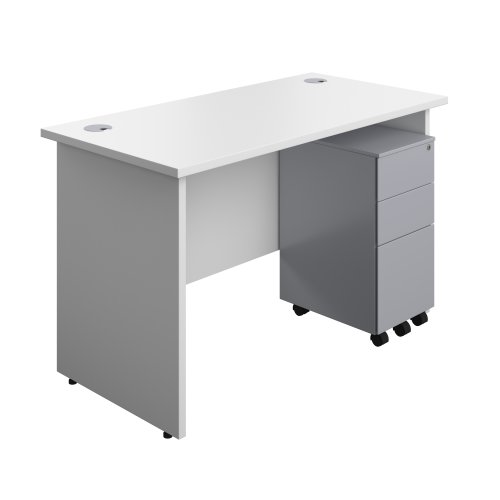 Panel Rectangular Desk + 3 Drawer Slimline Steel Pedestal Bundle (FSC) 1200X600 White/Silver