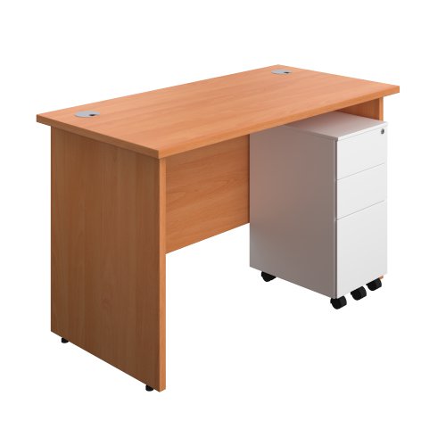 Panel Rectangular Desk + 3 Drawer Slimline Steel Pedestal Bundle (FSC) 1200X600 Beech/White