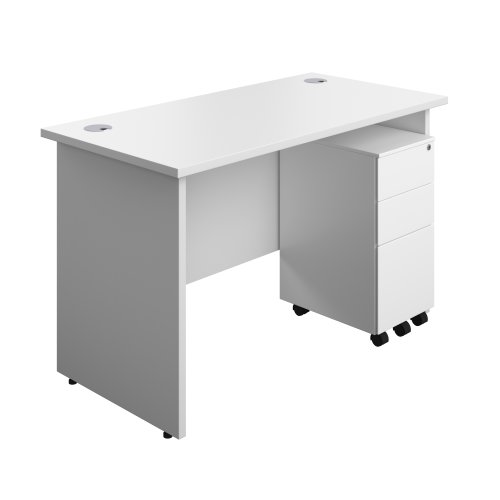 Panel Rectangular Desk + 3 Drawer Slimline Steel Pedestal Bundle 1200X600 White/White