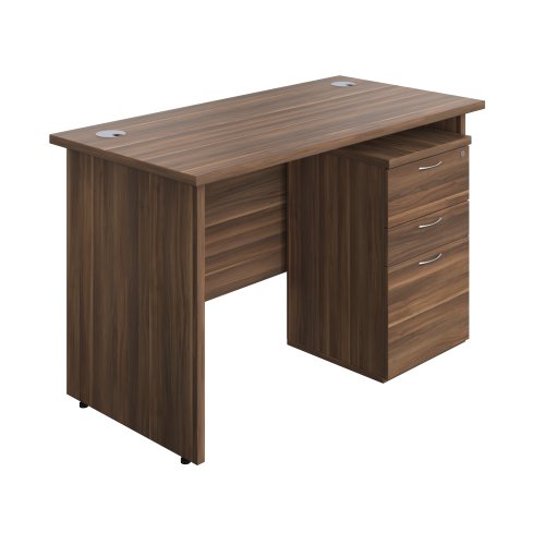 Panel Rectangular Desk + 3 Drawer Under Desk Pedestal Bundle 1200X600 Dark Walnut/Dark Walnut