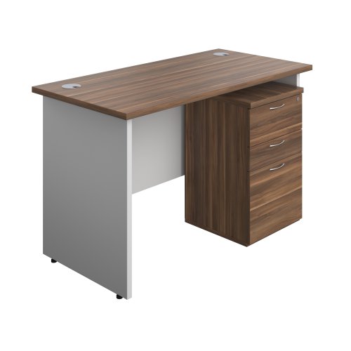 Panel Plus Rectangular Desk + 3 Drawer Under Desk Pedestal Bundle (FSC) 1200X600 Dark Walnut/White