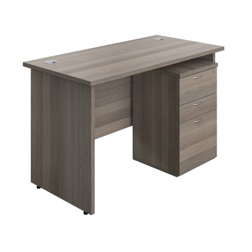 Panel Rectangular Desk + 3 Drawer Under Desk Pedestal Bundle 1200X600 Grey Oak/Grey Oak