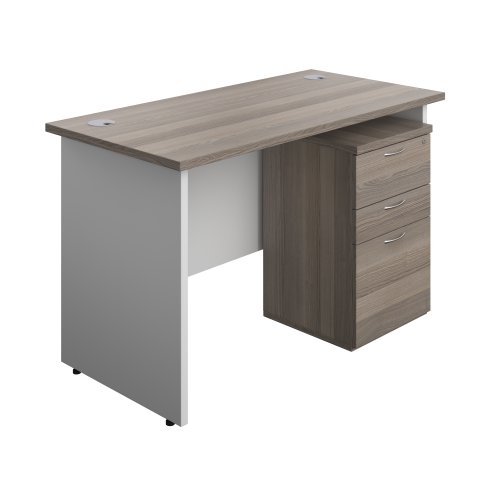 Panel Plus Rectangular Desk + 3 Drawer Under Desk Pedestal Bundle (FSC) 1200X600 Grey Oak/White