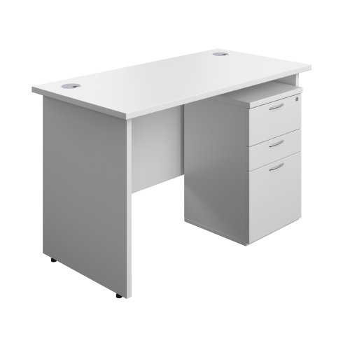 Panel Rectangular Desk + 3 Drawer Under Desk Pedestal Bundle 1200X600 White/White