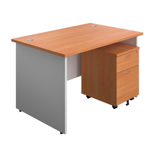 Panel Plus Rectangular Desk + 2 Drawer Mobile Pedestal Bundle (FSC) 1200X800 Beech/White