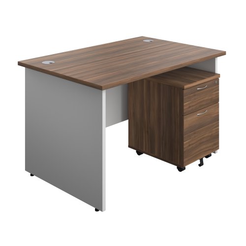 Panel Plus Rectangular Desk + 2 Drawer Mobile Pedestal Bundle (FSC) 1200X800 Dark Walnut/White