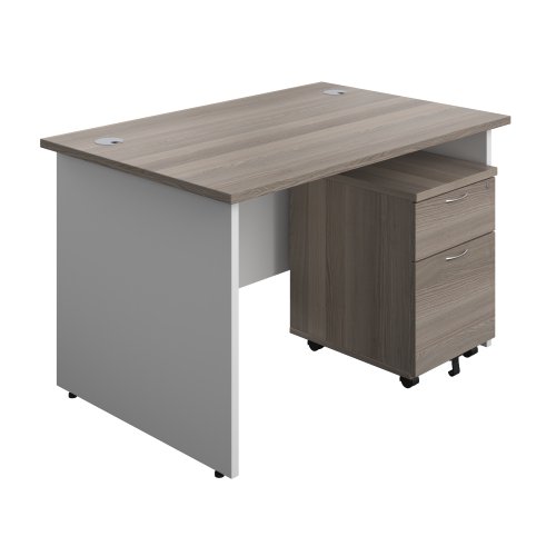 Panel Plus Rectangular Desk + 2 Drawer Mobile Pedestal Bundle (FSC) 1200X800 Grey Oak/White